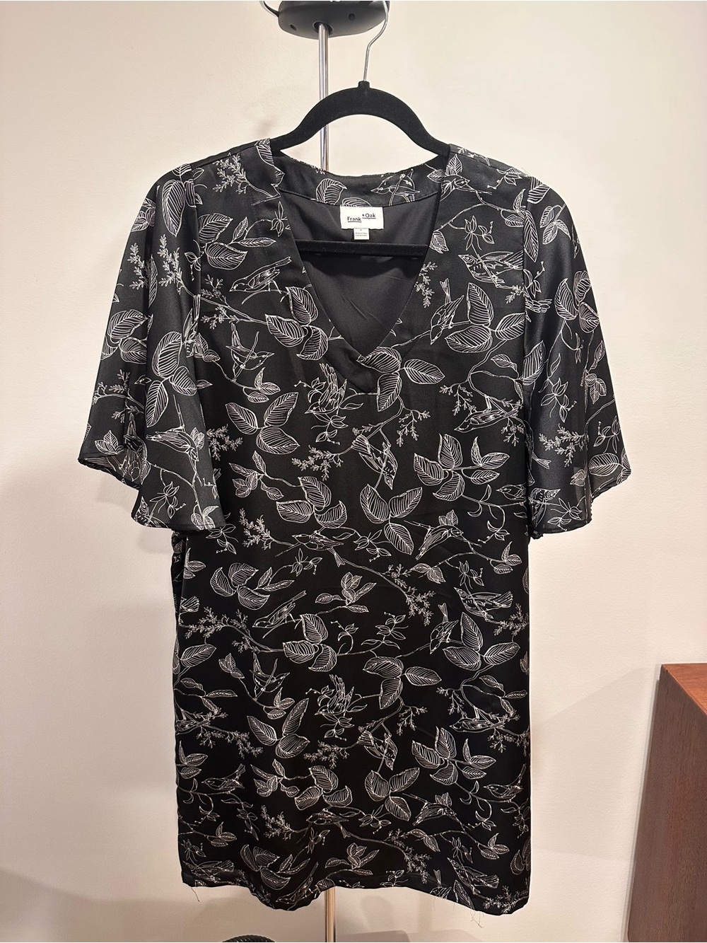 Frank & Oak Floral V-Neck Dress with Flutter Sleeves